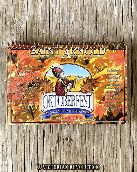 Handmade Upcycled Saint Arnold Brewing Company Oktoberfest Beer Box Spiral Notebook – Unique Eco-Friendly Recycled Cardboard Journal and Stationery Gift