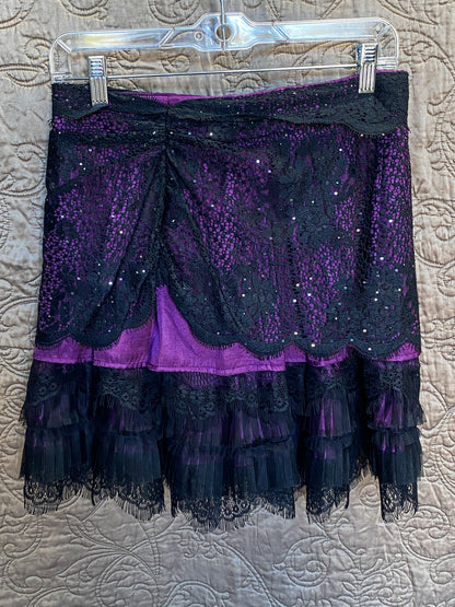 Purple Layered Mini Skirt - Punk, Goth - Lace, Sequin, Ruffle- Size Small