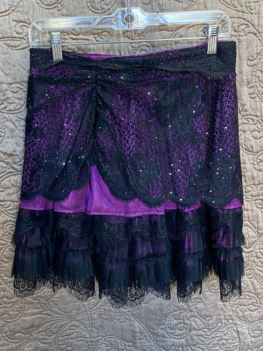Purple Layered Mini Skirt - Punk, Goth - Lace, Sequin, Ruffle- Size Small