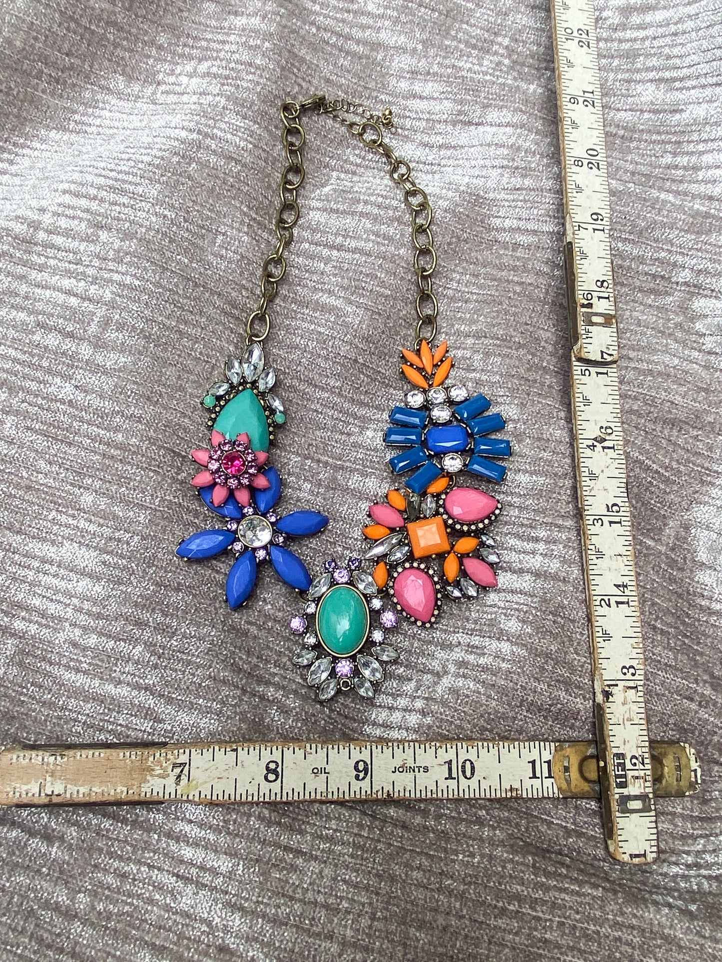 Awesome Colorful Vintage Floral Statement Bib Necklace - Teal, Blue, Pink, And Orange Resin - Eclectic Festival Retro Style