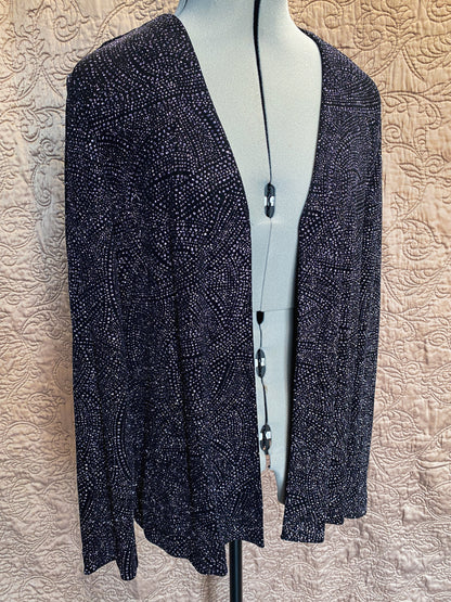 Purple + Black Open Front Sparkle Cardigan - Glitter  Jacket - Lightweight Long Sleeve - Size 12