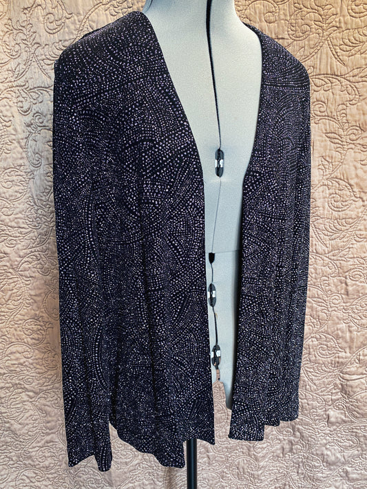 Purple + Black Open Front Sparkle Cardigan - Glitter  Jacket - Lightweight Long Sleeve - Size 12
