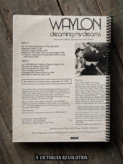 Waylon Jennings - Dreaming My Dreams - 1975 - RCA Records - Country / Outlaw Country - Salvaged + Upcycled Vinyl LP Record Album Cover Notebook