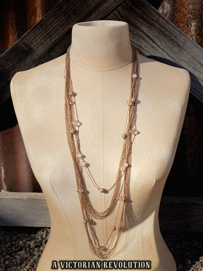 Champagne Gold Multi-Strand Layered Chain Statement Necklace - Retro Boho Style