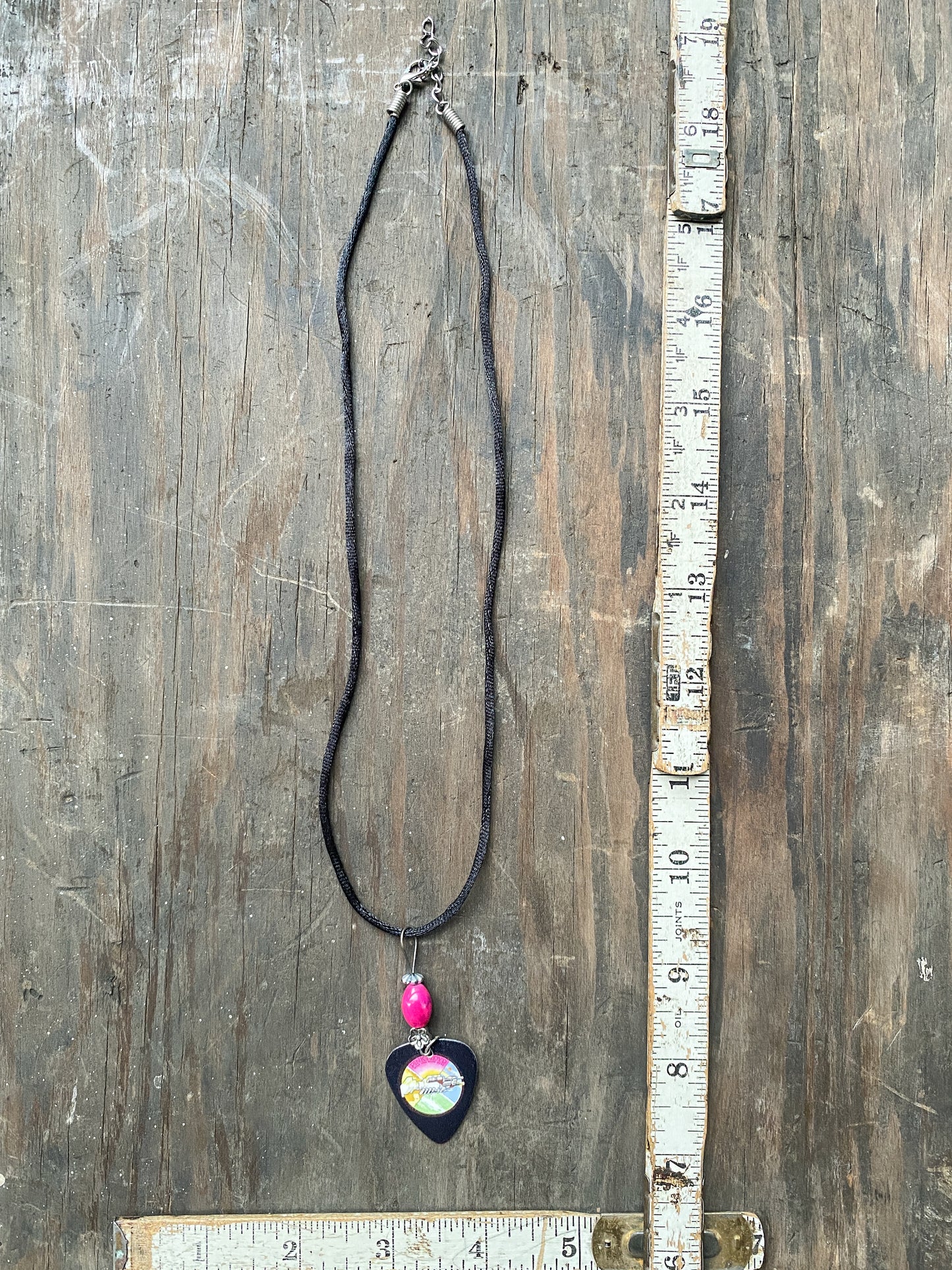Retro 70s Style Pink Floyd Guitar Pick Necklace - Wish You Were Here - Handmade Music Jewelry
