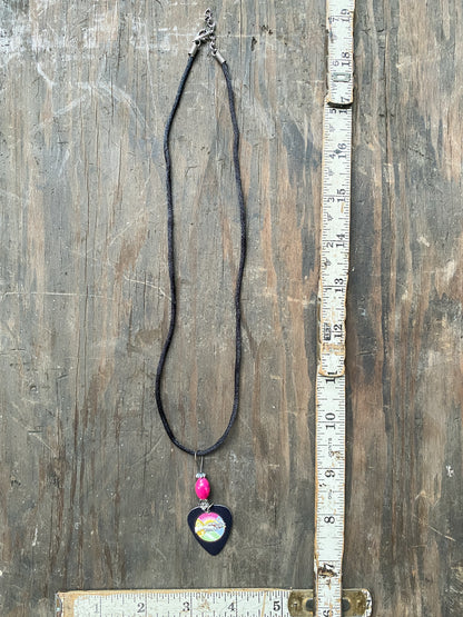 Retro 70s Style Pink Floyd Guitar Pick Necklace - Wish You Were Here - Handmade Music Jewelry