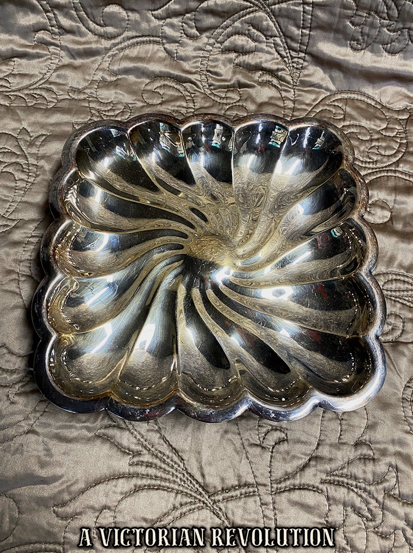 Vintage Silver Plated Footed Serving Dish with Spiral Flute Design - Sheffield Reproduction with Patina