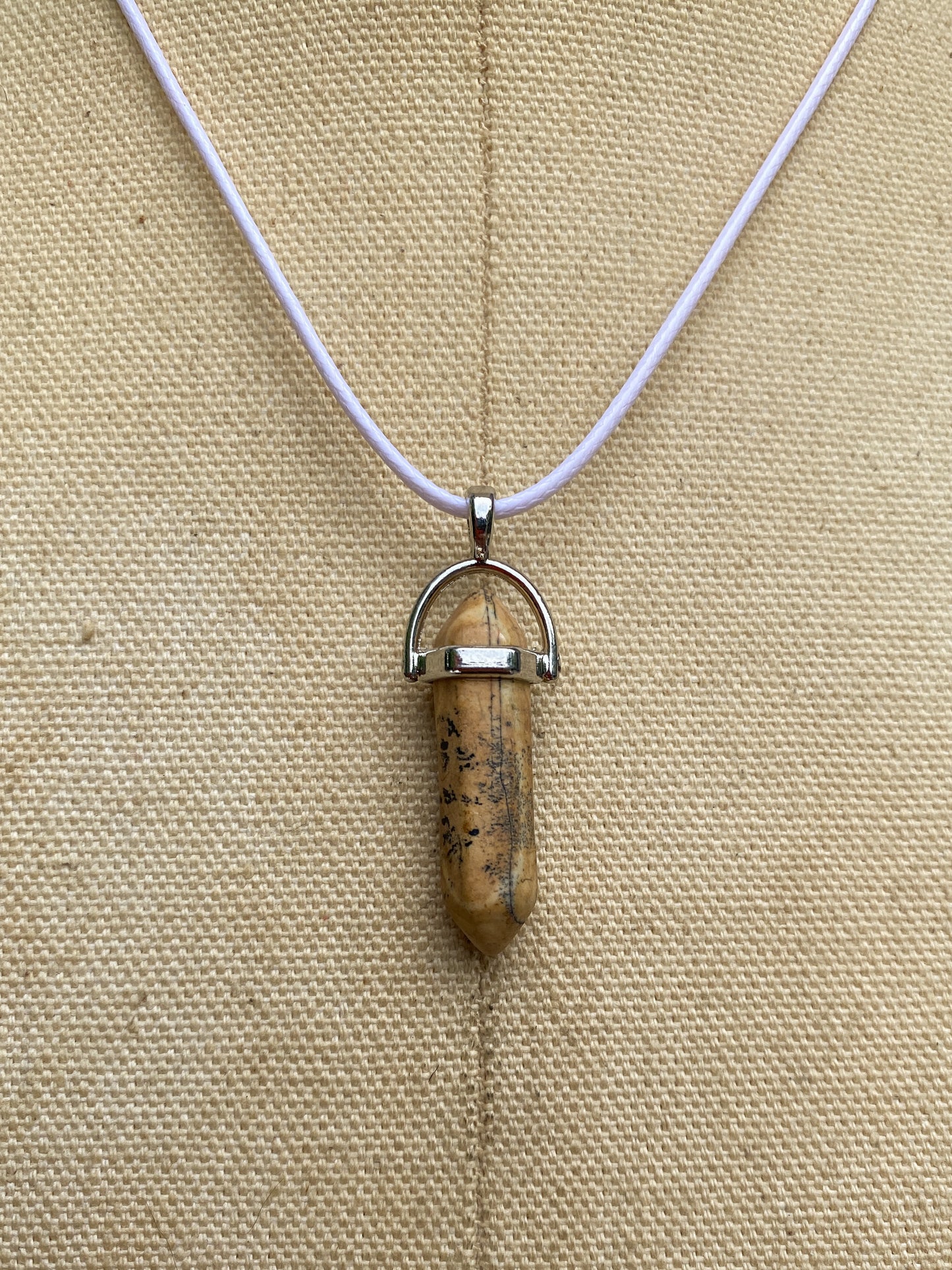 Tan And Brown Picture Jasper Hexagonal Crystal Point Pendant Necklace - Earthy Bohemian Style -Root Chakra Healing