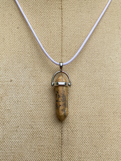 Tan And Brown Picture Jasper Hexagonal Crystal Point Pendant Necklace - Earthy Bohemian Style -Root Chakra Healing