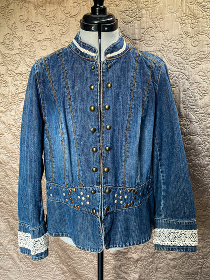 Denim Short Jacket w Studs and Heart on Back - Large