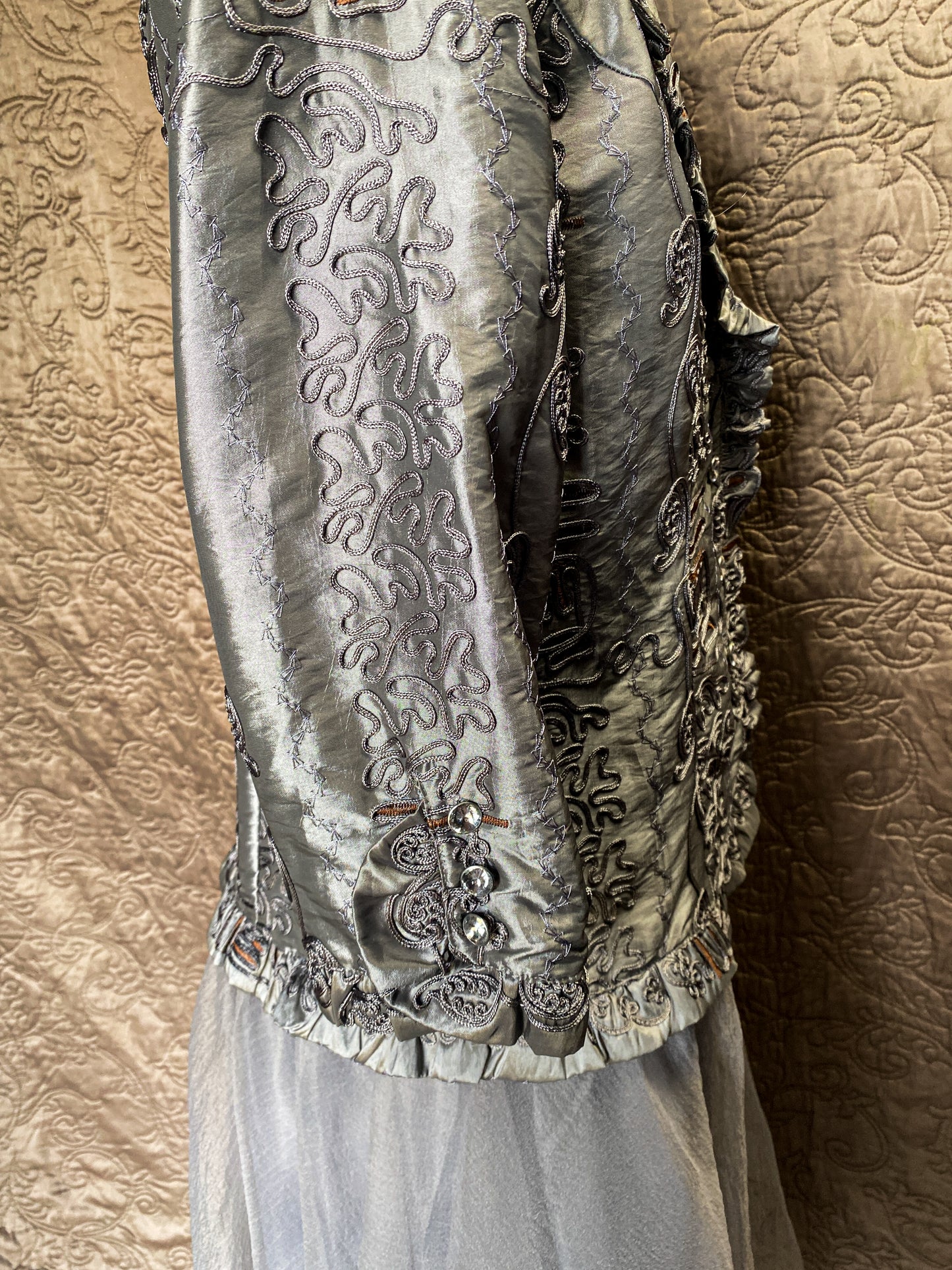 Silver Brocade Long Jacket - Large