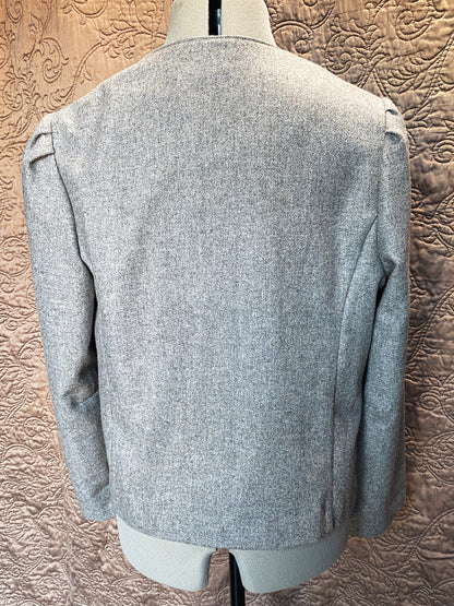 Vintage Grey Recycled Wool Blend Blazer - Open Front - Minimalist, Unique - Size 14