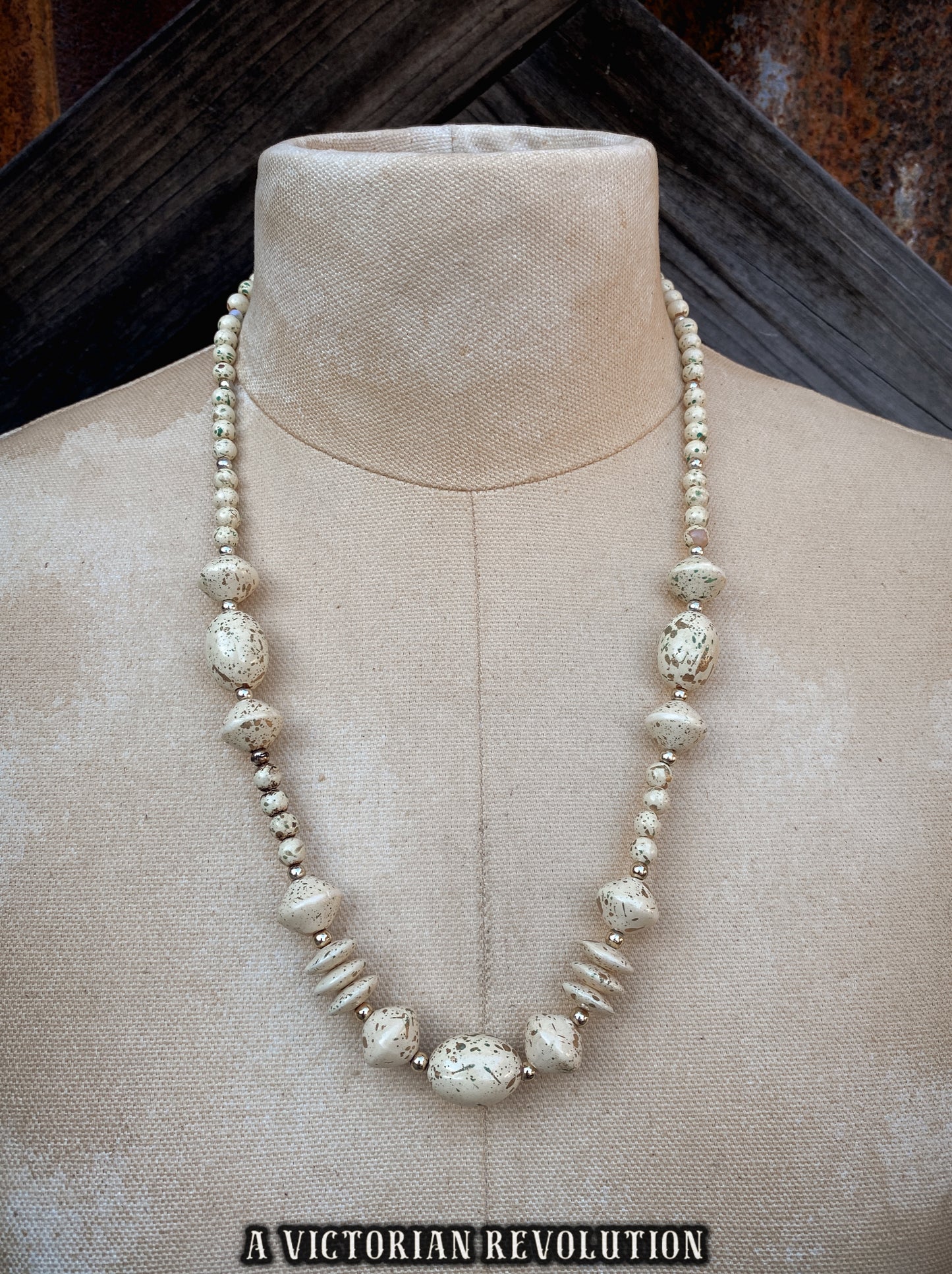 Speckled Cream Painted Plastic Beads - 1970s Vintage - Grungy Punk Neutrals