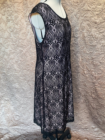 Black and Pink Lace Dress - Connected Apparel - Geometric Art Deco Pattern - Size 16