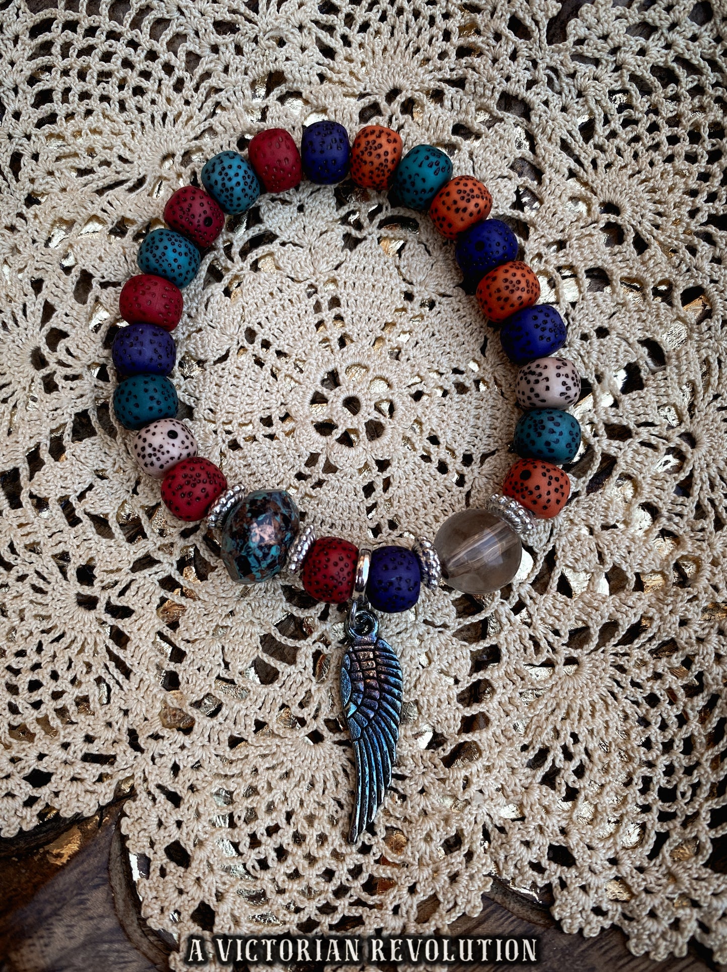 Angel Wing Beaded Charm Bracelet - Modern Eclectic Style
