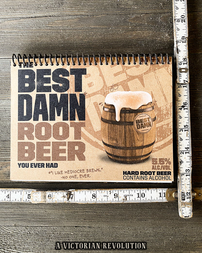 Handmade Upcycled Spiral Notebook Featuring Best Damn Root Beer Hard Soda Label Art, Recycled Eco-Friendly Journal and Sketchbook, Unique Retro Beer Memorabilia, One-of-a-Kind Stationary