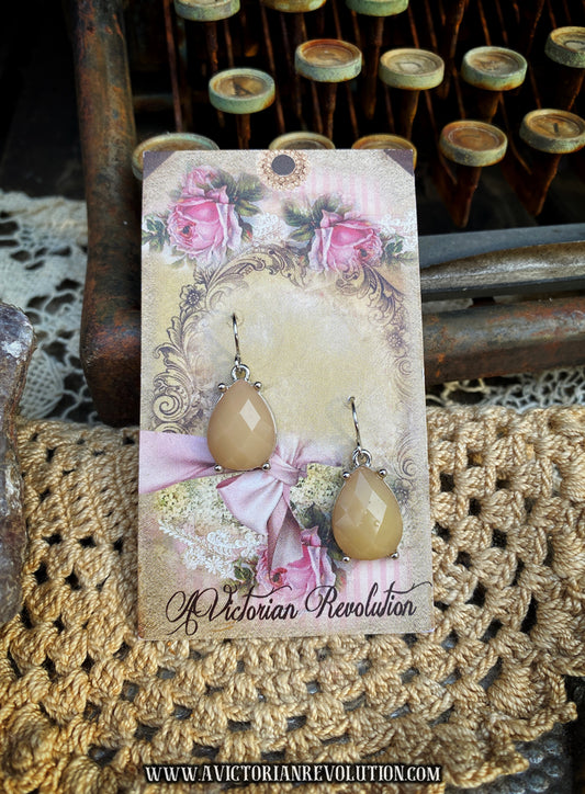 Faceted Honey Neutral Teardrop Dangle Earrings