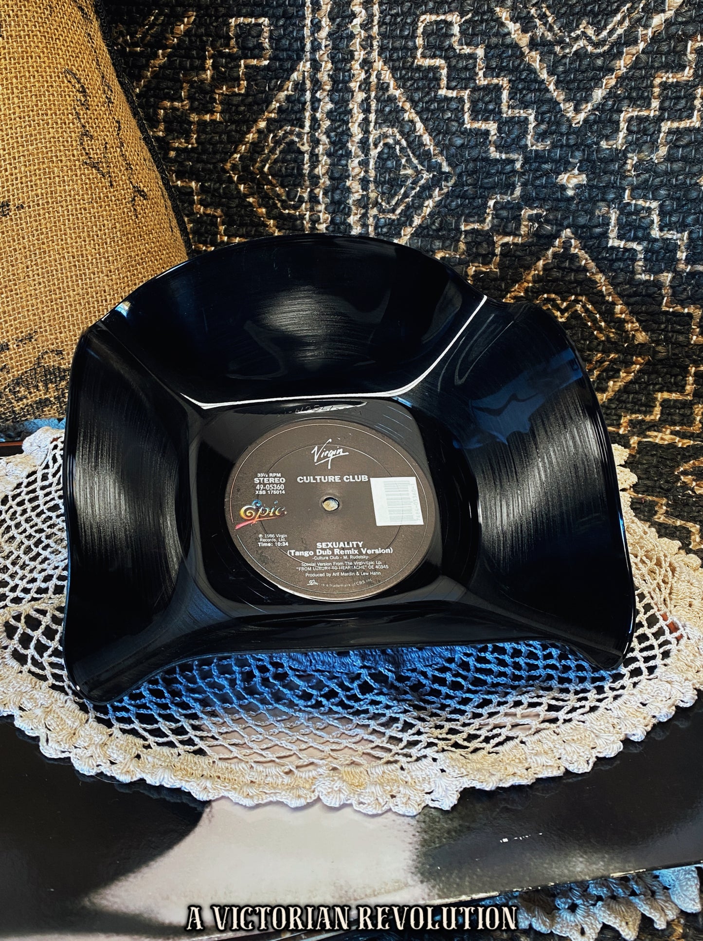 Culture Club - Sexuality (Tango Dub Remix Version) - 1986 - Epic Records - Synth-Pop / New Wave - Salvaged + Upcycled Vinyl LP Record Album - Decorative Bowl