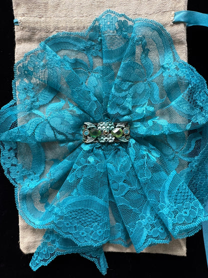 Drawstring bag with Blue Lace Flower