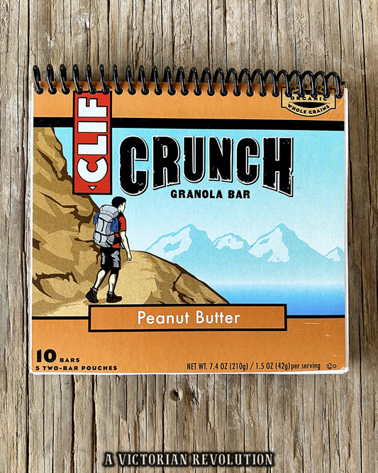 Handmade Upcycled Clif Bar Crunch Peanut Butter Box Spiral Notebook, Eco-Friendly Recycled Stationery Journal, Hiking Gift, Graphic Sketchbook