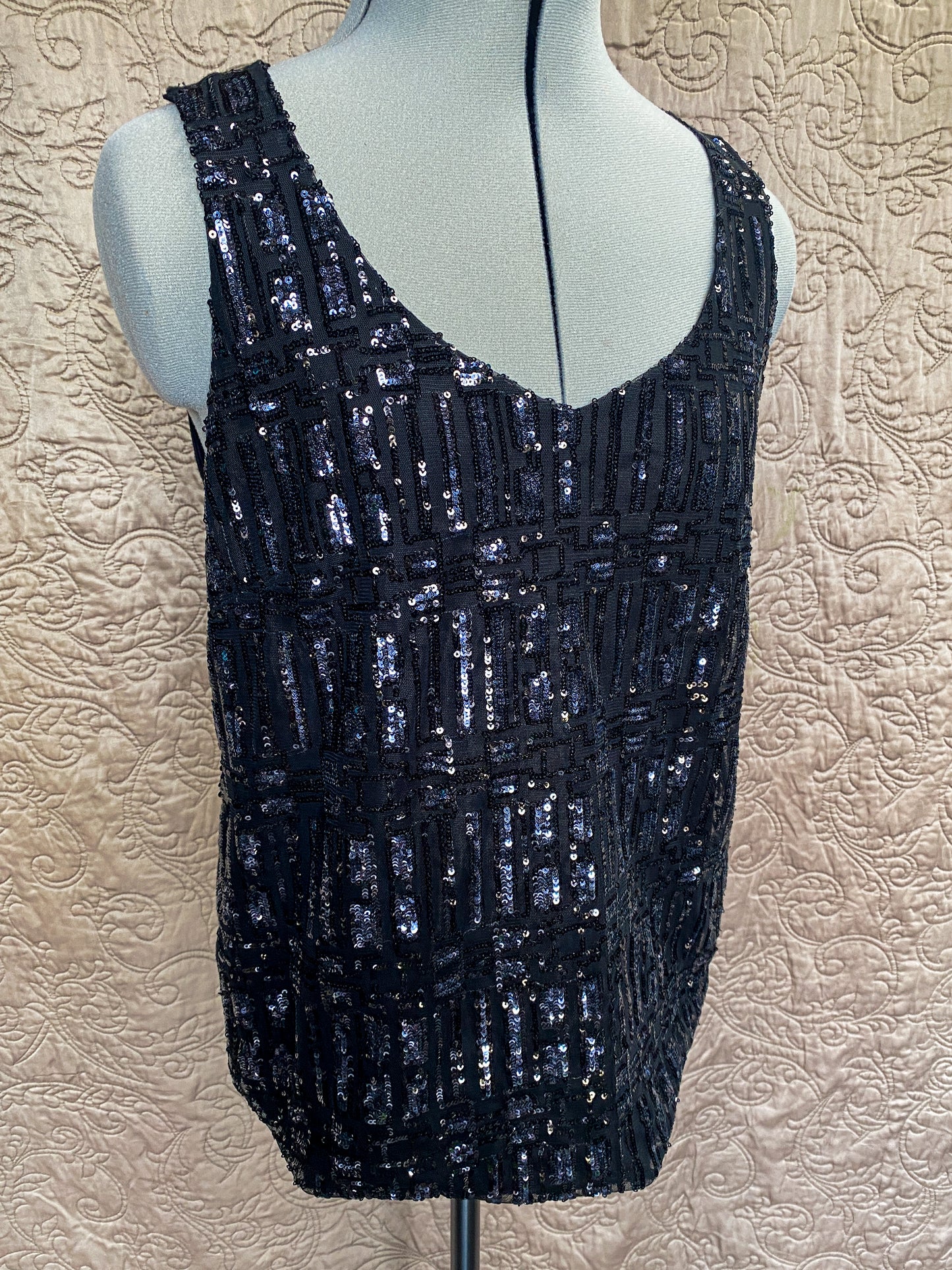 Black Sequin Tank Top - Worthington Petites- Art Deco Style - Size PM - Elegant Sparkly Sleeveless Shirt