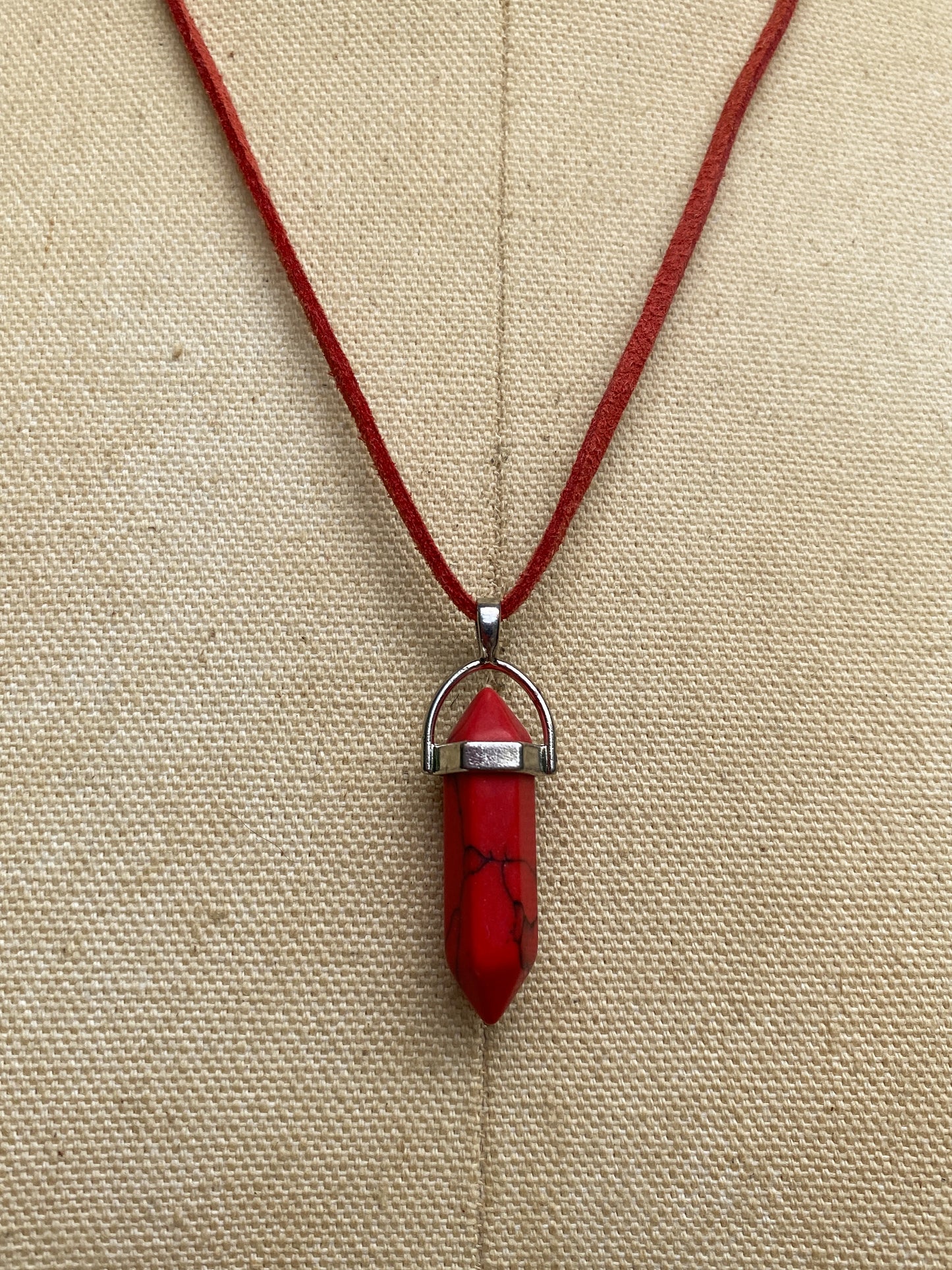 Red Hexagonal Crystal Point Pendant Necklace - Root Chakra Healing Stone