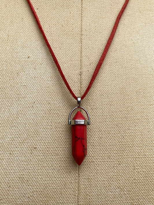Red Hexagonal Crystal Point Pendant Necklace - Root Chakra Healing Stone