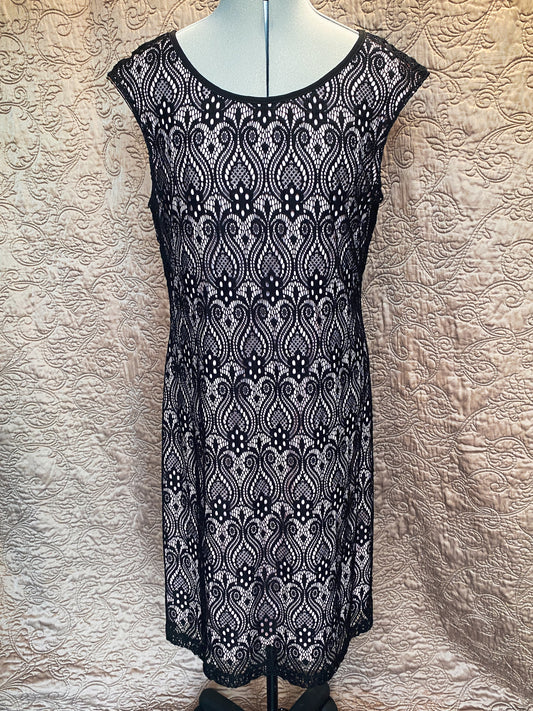 Black and Pink Lace Dress - Connected Apparel - Geometric Art Deco Pattern - Size 16