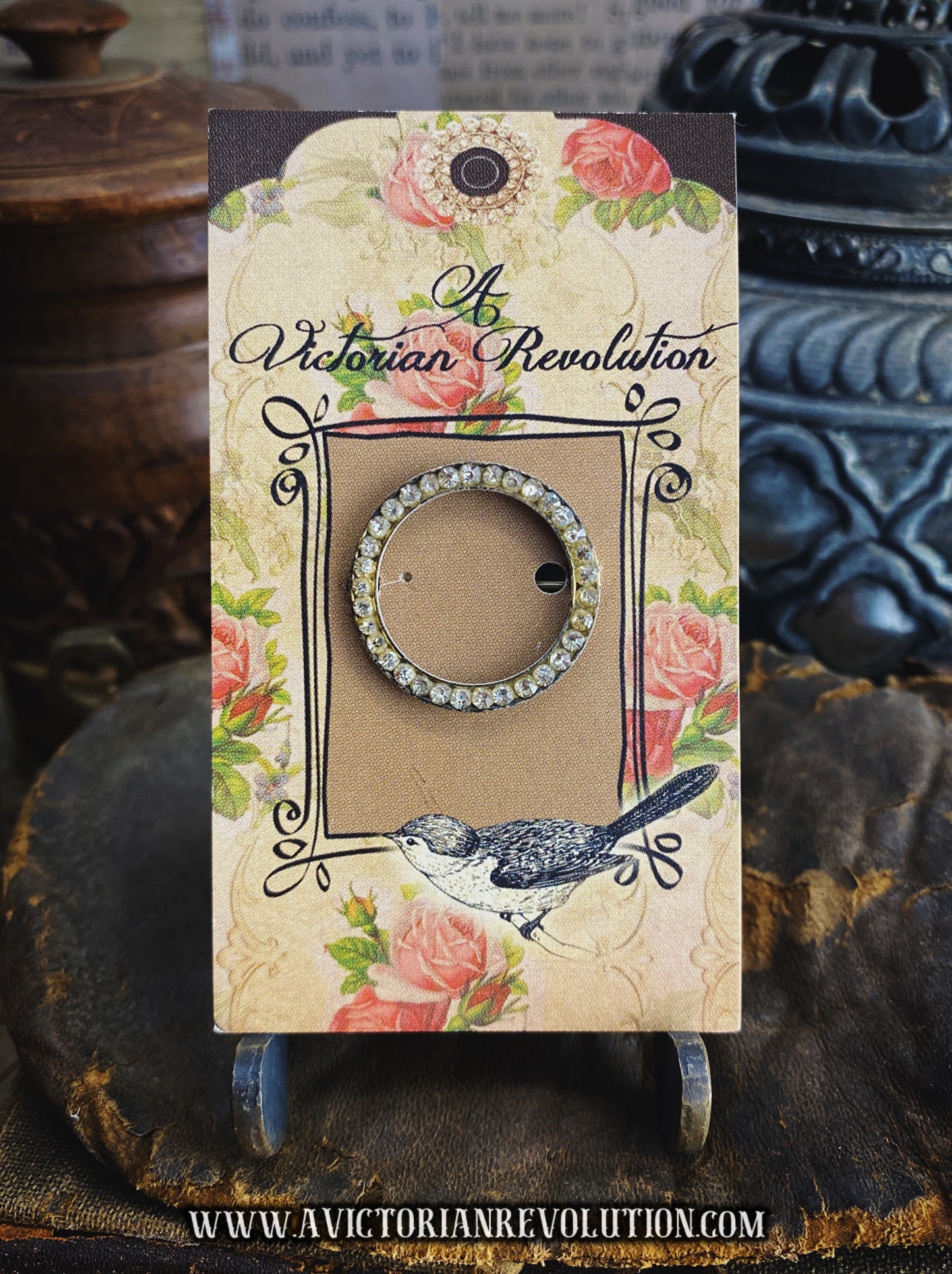 Silver, Clear, Mid-Century, Rhinestone Wreath Pin - Vintage