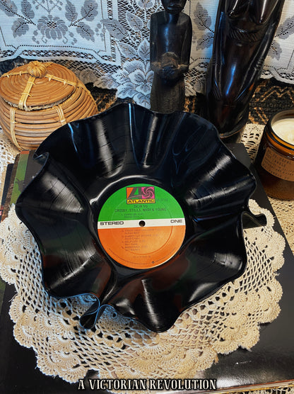 Crosby, Stills, Nash & Young - Deja Vu - 1970 - Atlantic Records - Folk Rock - Salvaged + Upcycled Vinyl LP Record Album - Decorative Bowl