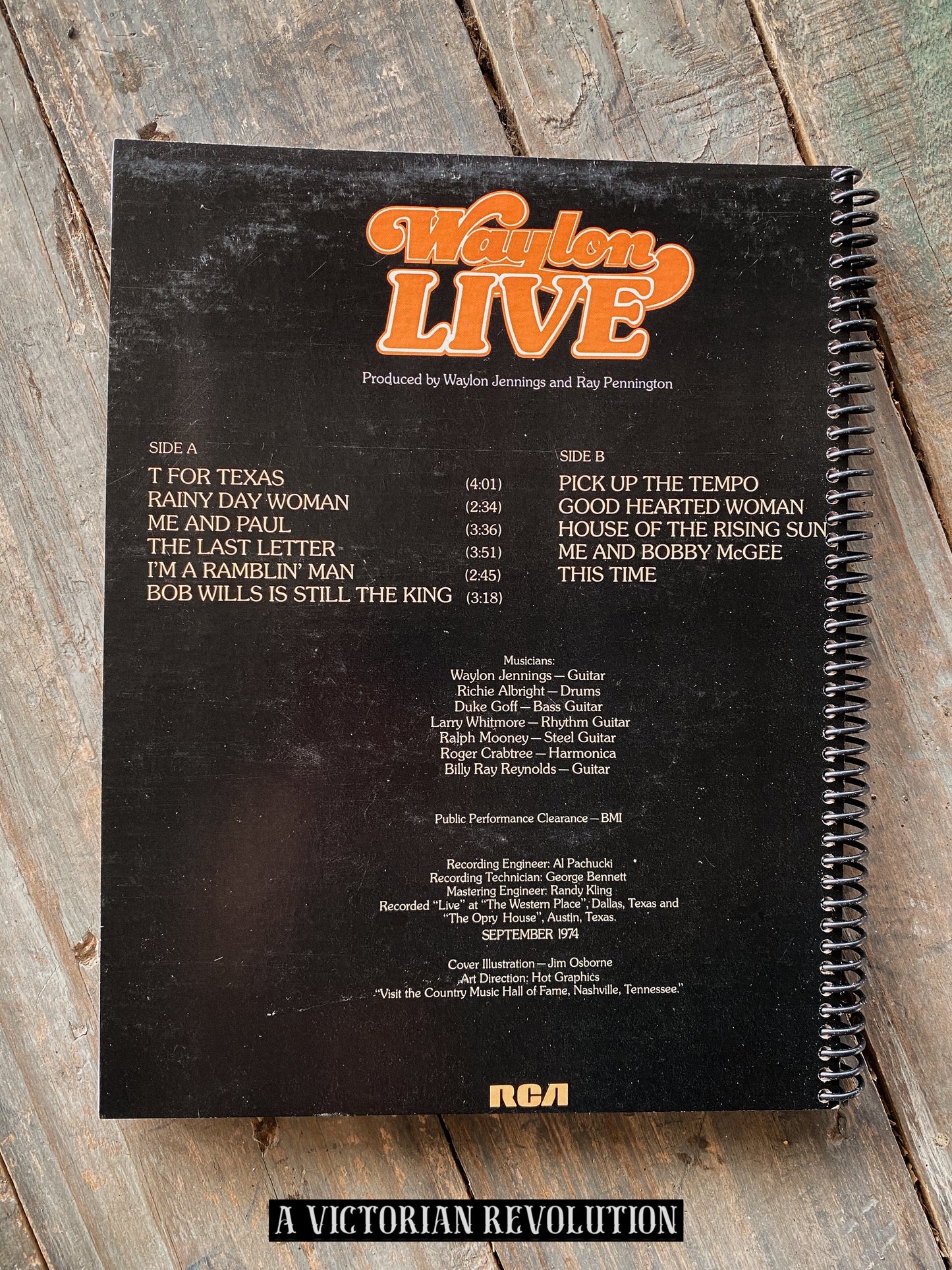Waylon Jennings - Waylon Live - 1976 - RCA Records - Outlaw Country - Salvaged + Upcycled Vinyl LP Record Album Cover Notebook