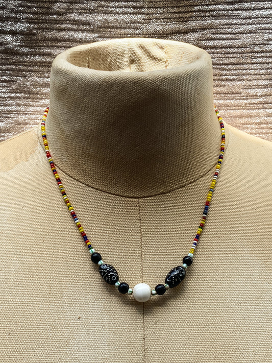 Vintage Multi Color Seed Bead Strand Necklace - Retro Boho Style