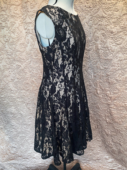 Black Lace Sleeveless Dress - Gothic Punk Cocktail Party - Size 12