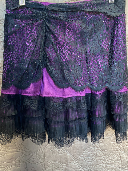 Purple Layered Mini Skirt - Punk, Goth - Lace, Sequin, Ruffle- Size Small