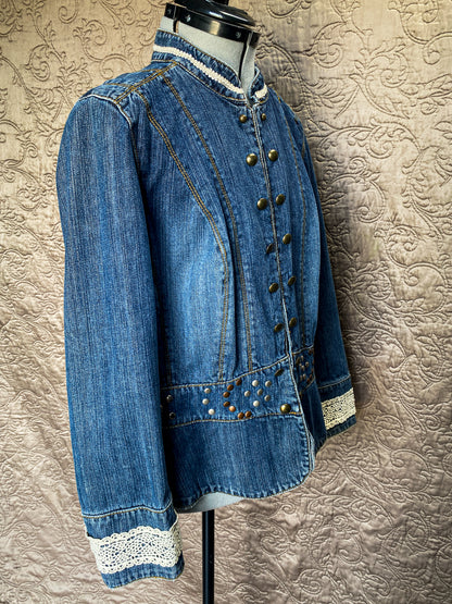 Denim Short Jacket w Studs and Heart on Back - Large