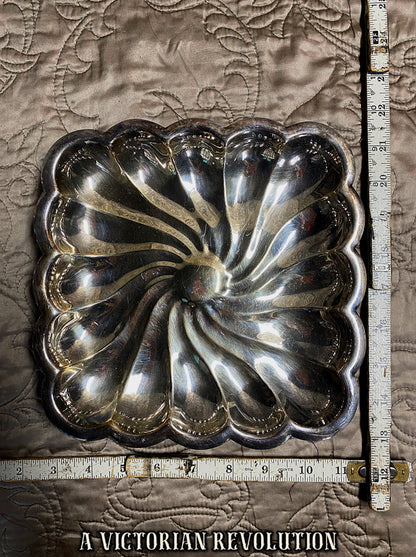 Vintage Silver Plated Footed Serving Dish with Spiral Flute Design - Sheffield Reproduction with Patina