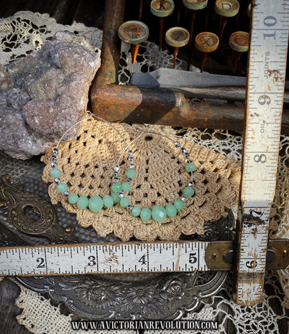 Mint Green Faceted Bead Hoops for Gauged Ears - Stretched Lobe Gauges - Vintage Style
