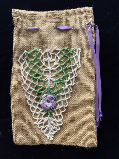 Drawstring Bag with Purple Flower