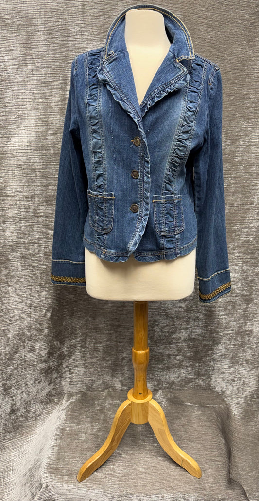 Ladies Large Upcycled Denim Jacket with Floral Details