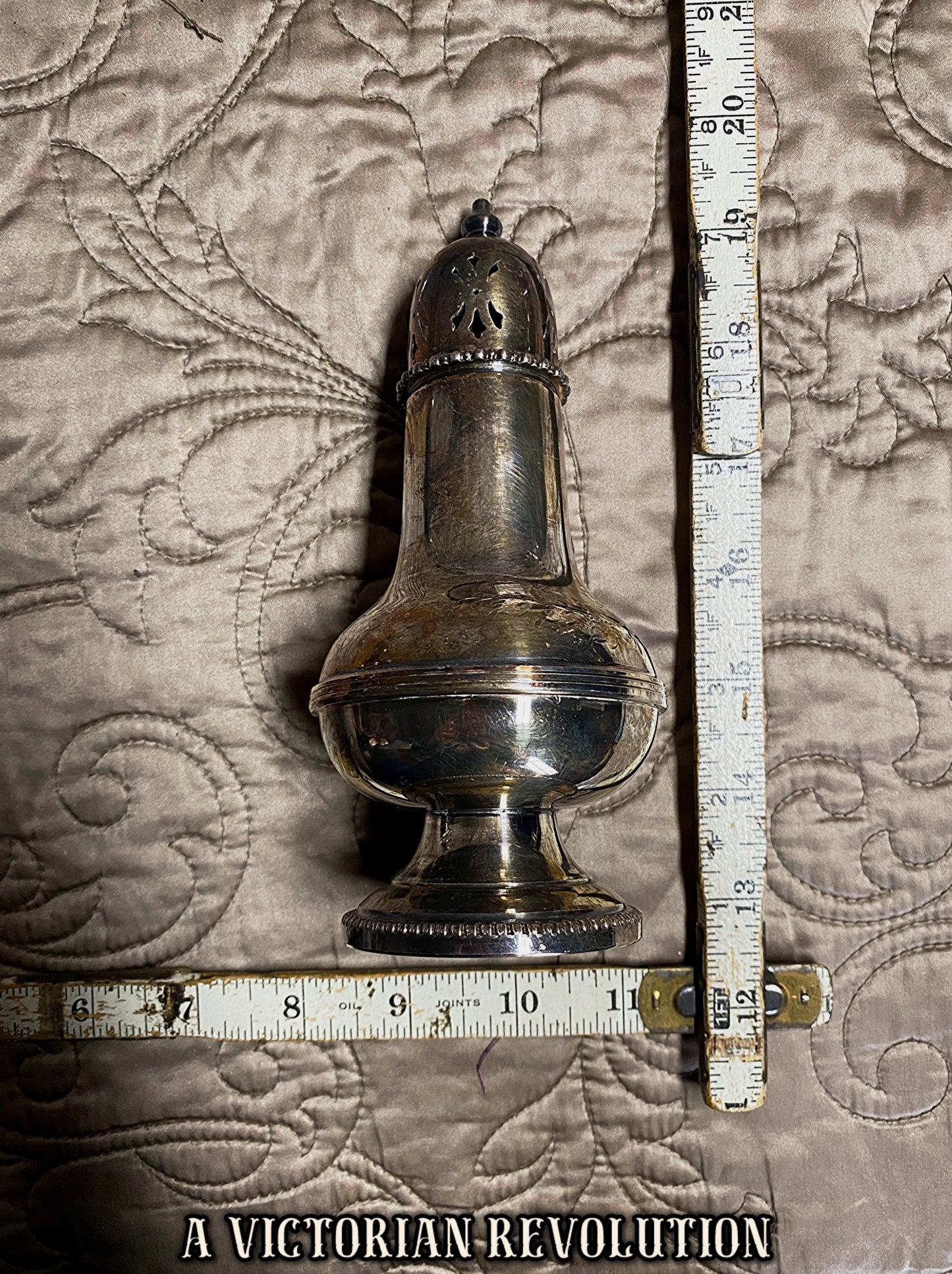 Antique Late Victorian Silver Plated Muffineer Sugar Caster - Engraved Shabby Chic Farmhouse Decor