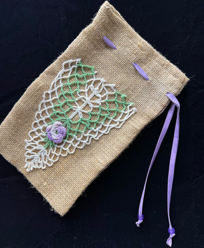 Drawstring Bag with Purple Flower