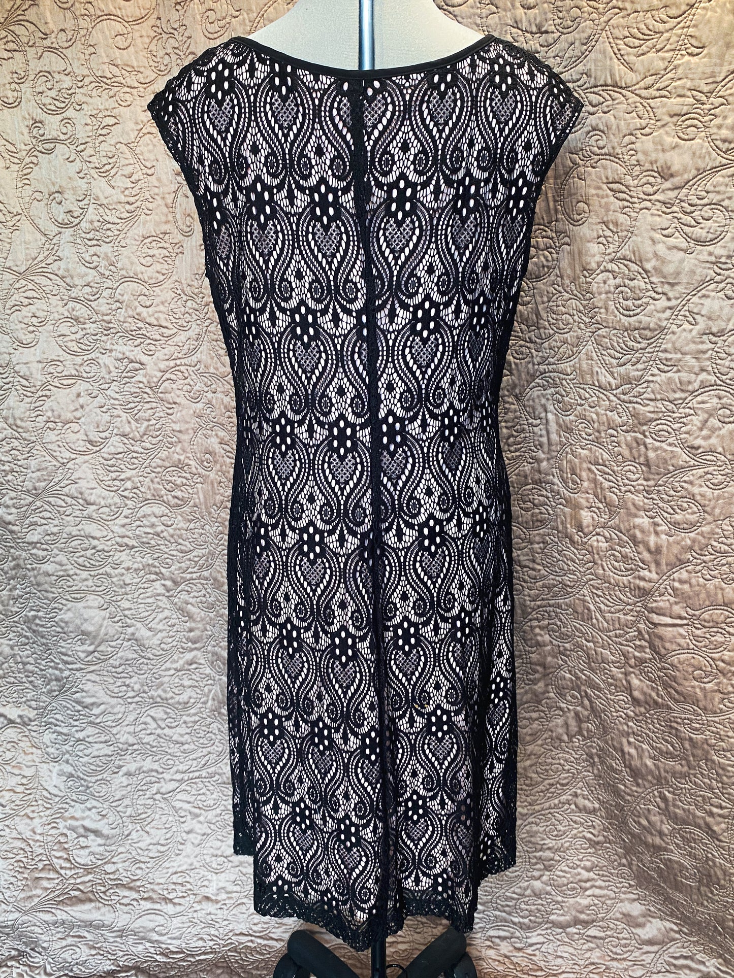 Black and Pink Lace Dress - Connected Apparel - Geometric Art Deco Pattern - Size 16