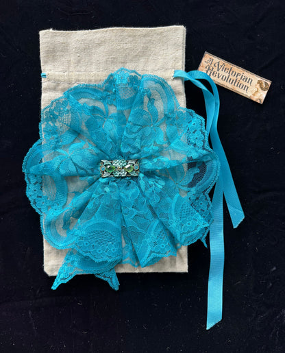 Drawstring bag with Blue Lace Flower