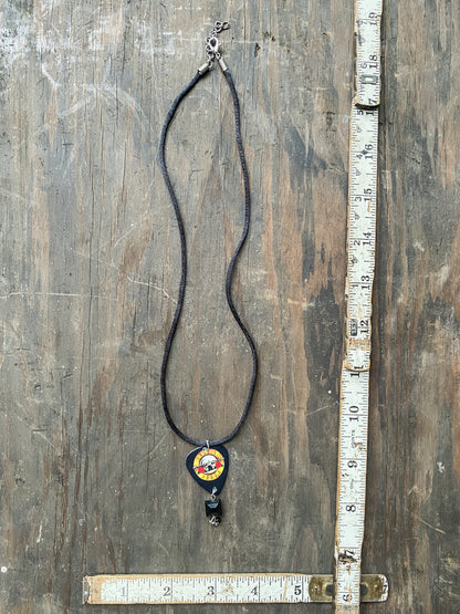 Retro 80s 90s Style Guns N' Roses Guitar Pick Necklace - Handmade Hard Rock Jewelry - Black Cord Pendant