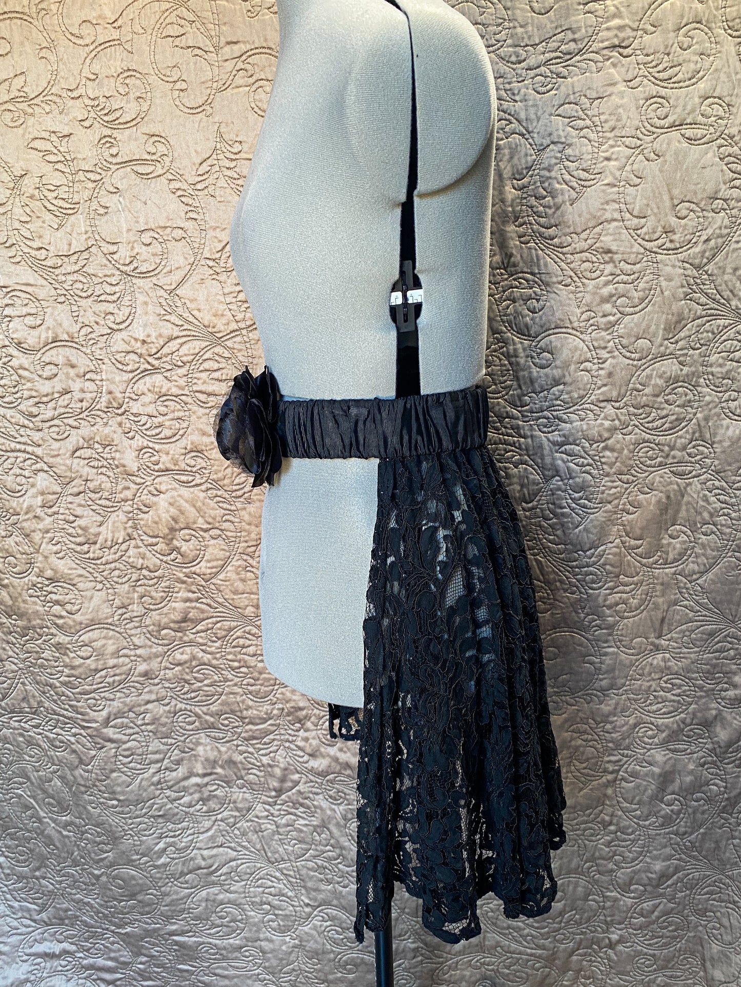 Black Lace Overskirt Bustle - Gothic Steampunk - Floral Belt Accessory