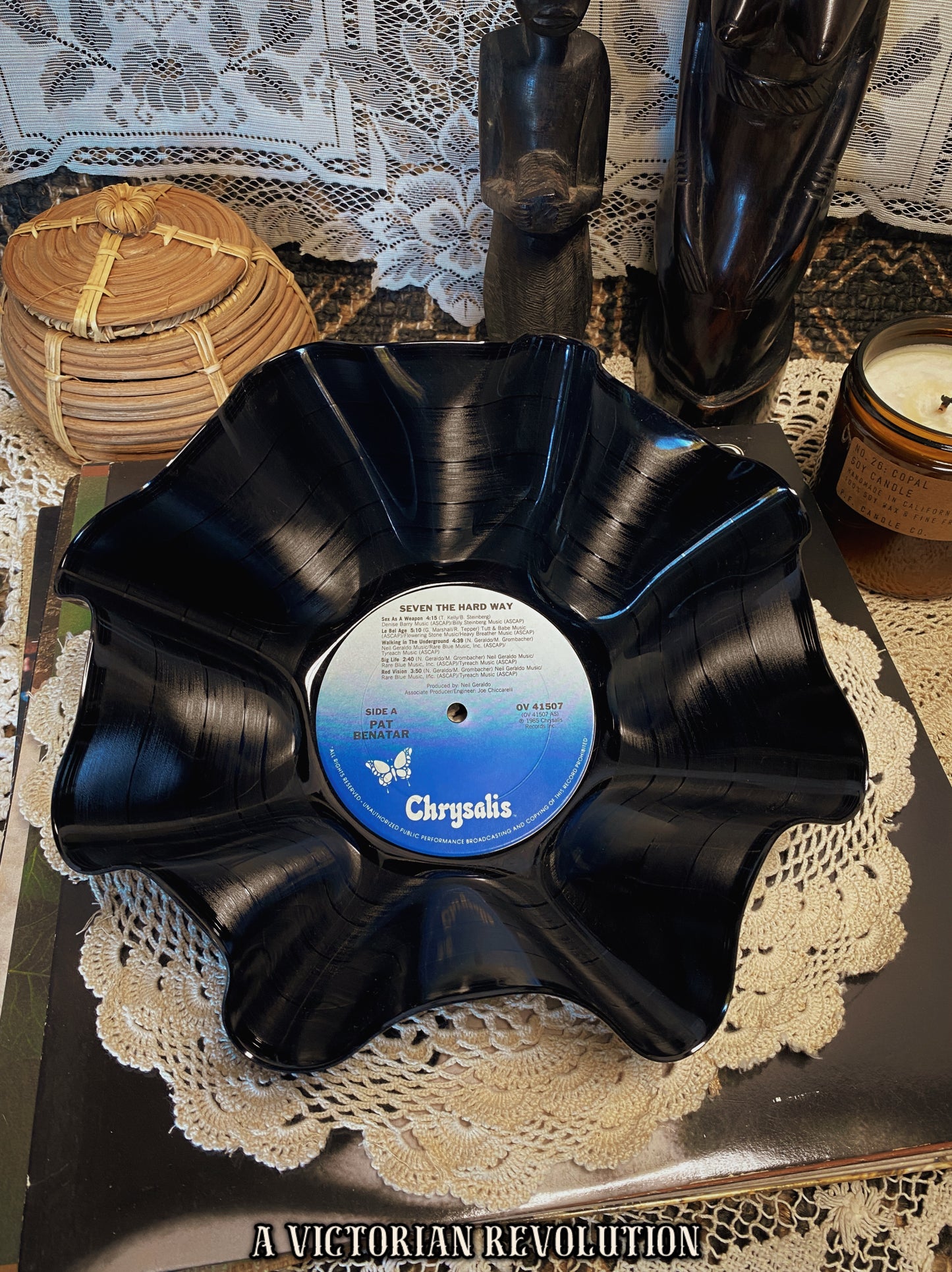 Pat Benatar - Seven the Hard Way - 1985 - Chrysalis Records - Rock - Salvaged + Upcycled Vinyl LP Record Album - Decorative Bowl