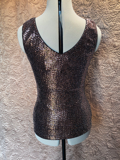 Bronze Metallic Joseph Ribkoff Glam Tank Top - V-Neck - Elegant Cocktail Party Shirt - New - Size 2