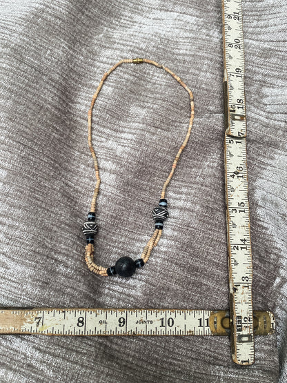 Vintage Earthy Tribal Style Wood Necklace - Earth Tones - Retro Surfer Hippie Jewelry