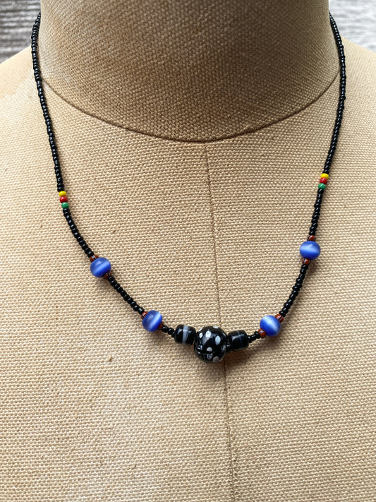 Vintage Black Mod Beaded Necklace - 1990s Indie Jewelry