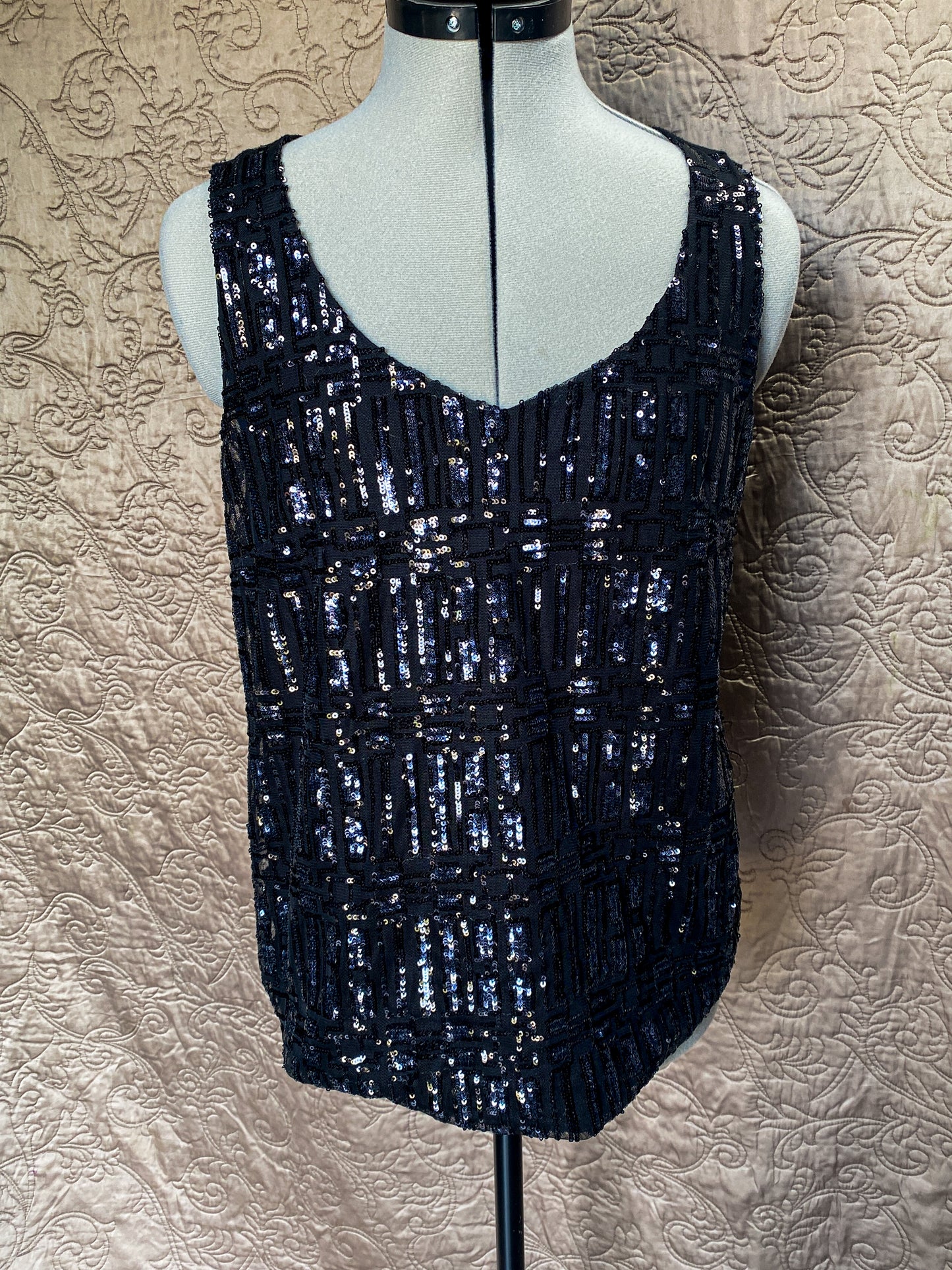 Black Sequin Tank Top - Worthington Petites- Art Deco Style - Size PM - Elegant Sparkly Sleeveless Shirt